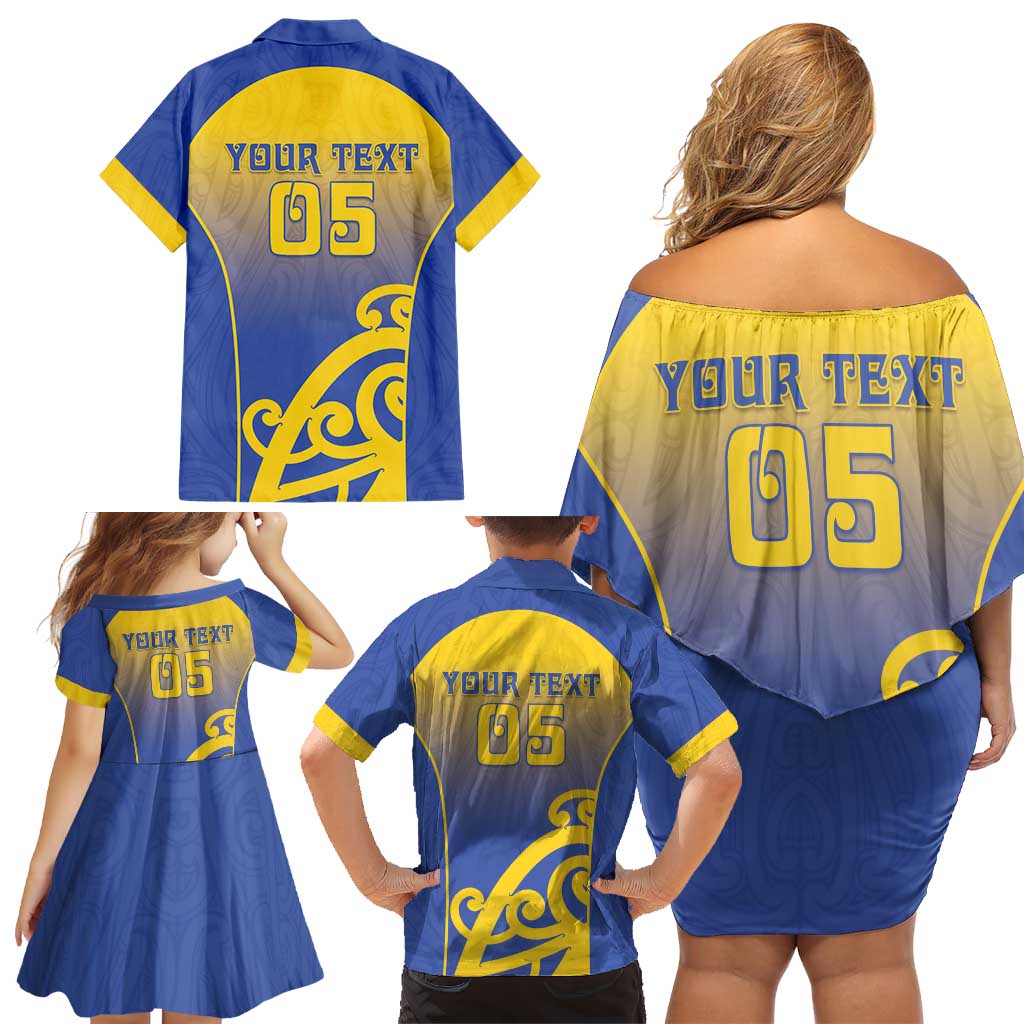 Custom James Cook High School Family Matching Off Shoulder Short Dress and Hawaiian Shirt Maori Koru Pattern