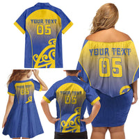 Custom James Cook High School Family Matching Off Shoulder Short Dress and Hawaiian Shirt Maori Koru Pattern