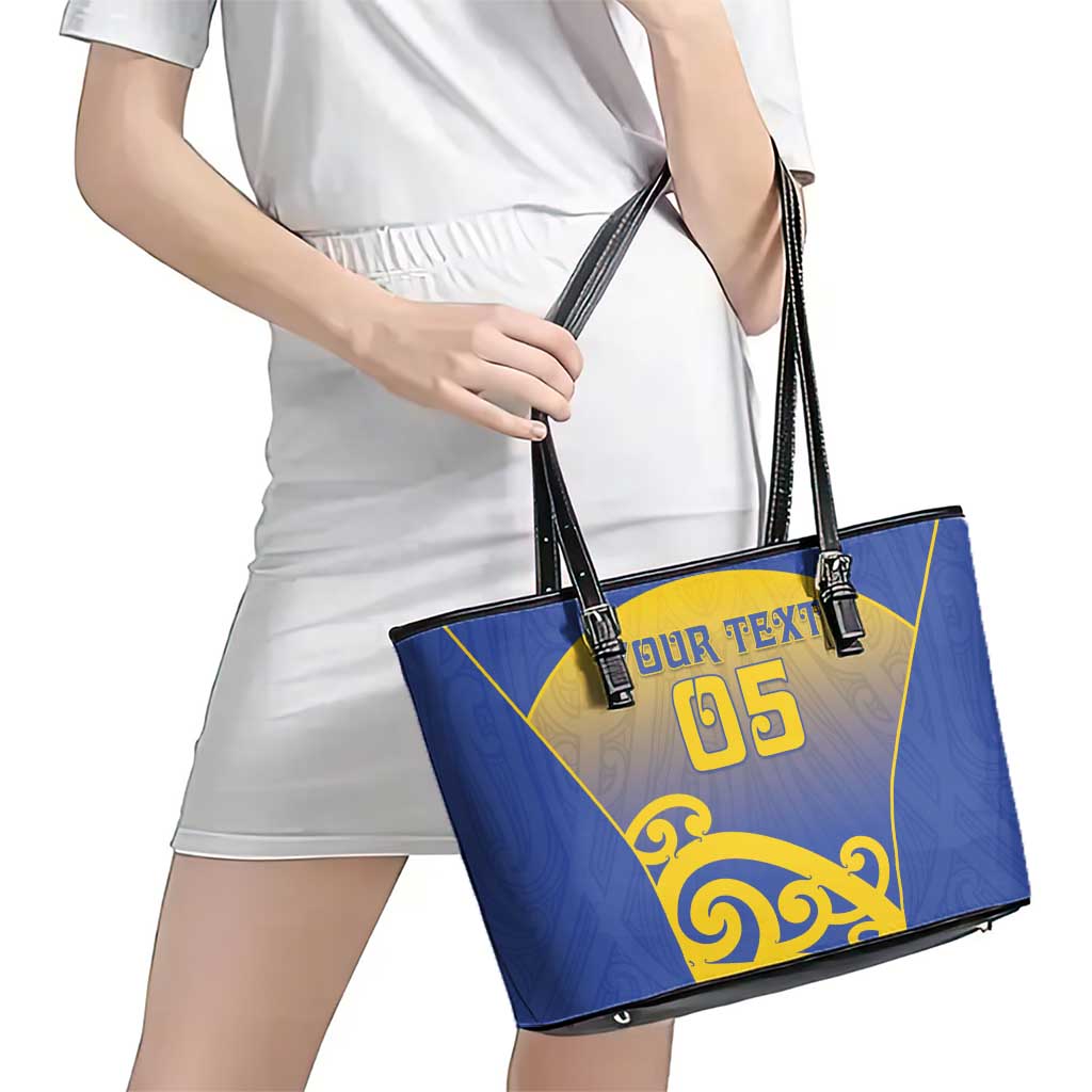 Custom James Cook High School Leather Tote Bag Maori Koru Pattern