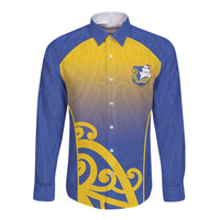 Custom James Cook High School Long Sleeve Button Shirt Maori Koru Pattern LT05 Unisex Blue - Polynesian Pride