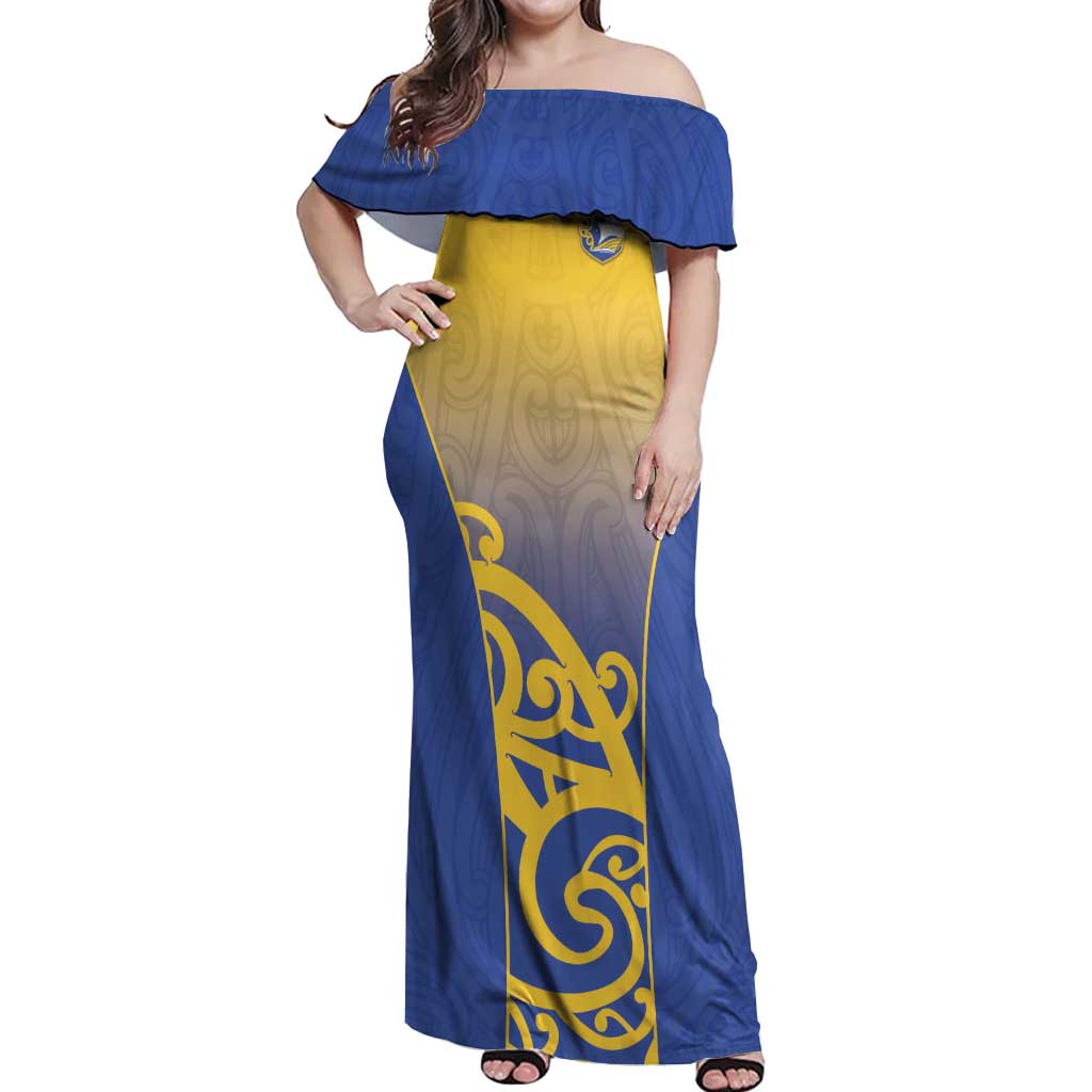 Custom James Cook High School Off Shoulder Maxi Dress Maori Koru Pattern