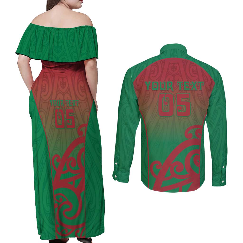 Custom Onehunga High School Couples Matching Off Shoulder Maxi Dress and Long Sleeve Button Shirt Maori Koru Pattern LT05 - Polynesian Pride