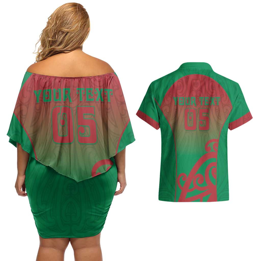 Custom Onehunga High School Couples Matching Off Shoulder Short Dress and Hawaiian Shirt Maori Koru Pattern LT05 - Polynesian Pride