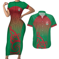 Custom Onehunga High School Couples Matching Short Sleeve Bodycon Dress and Hawaiian Shirt Maori Koru Pattern LT05 Green - Polynesian Pride