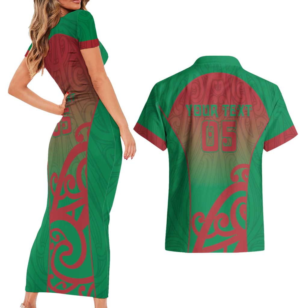 Custom Onehunga High School Couples Matching Short Sleeve Bodycon Dress and Hawaiian Shirt Maori Koru Pattern LT05 - Polynesian Pride