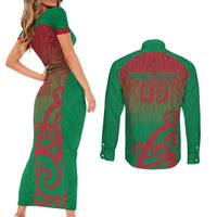 Custom Onehunga High School Couples Matching Short Sleeve Bodycon Dress and Long Sleeve Button Shirt Maori Koru Pattern LT05 - Polynesian Pride