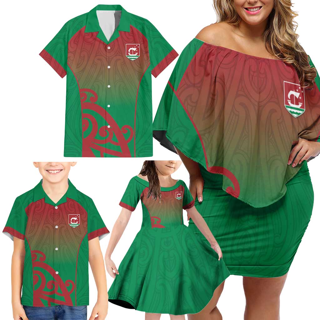 Custom Onehunga High School Family Matching Off Shoulder Short Dress and Hawaiian Shirt Maori Koru Pattern