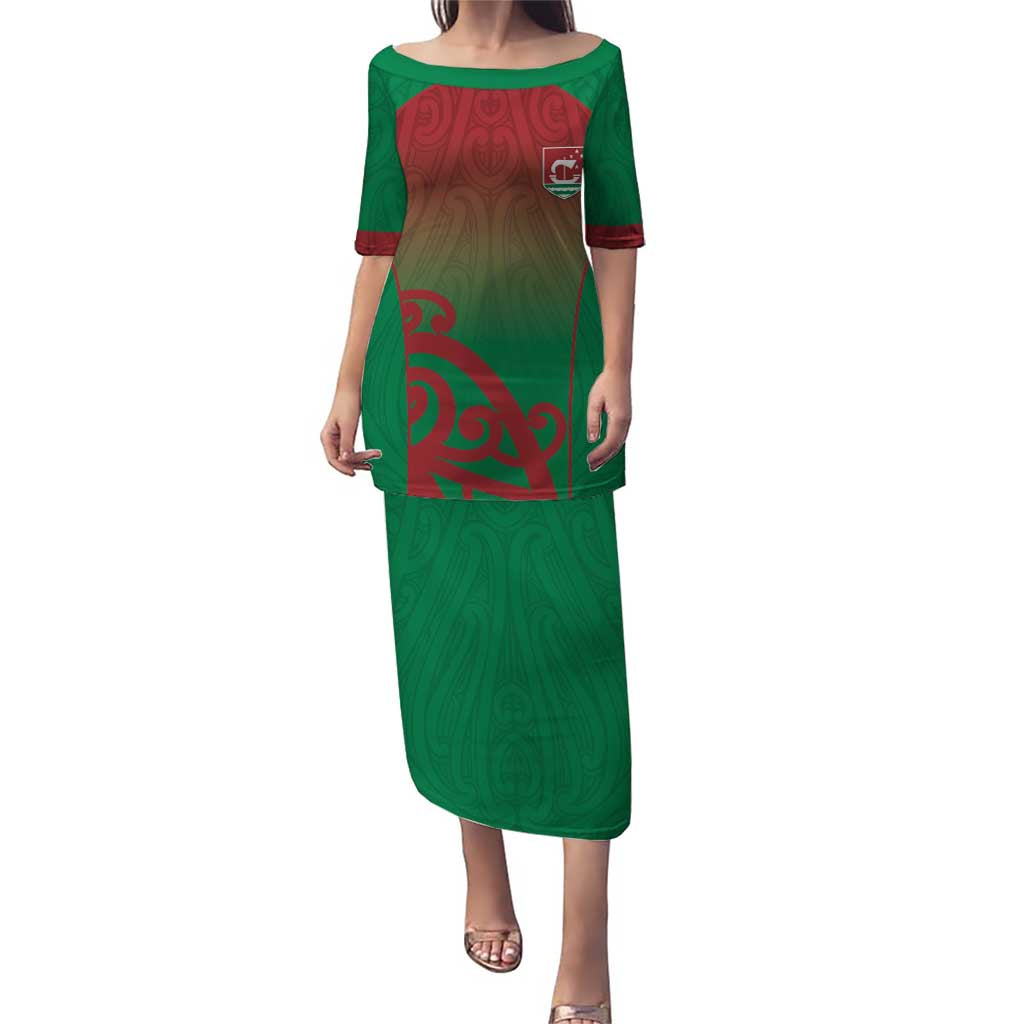 Custom Onehunga High School Family Matching Puletasi and Hawaiian Shirt Maori Koru Pattern LT05 Mom's Dress Green - Polynesian Pride