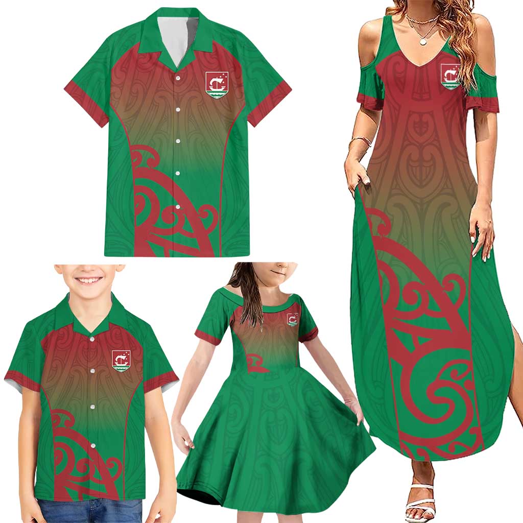 Custom Onehunga High School Family Matching Summer Maxi Dress and Hawaiian Shirt Maori Koru Pattern