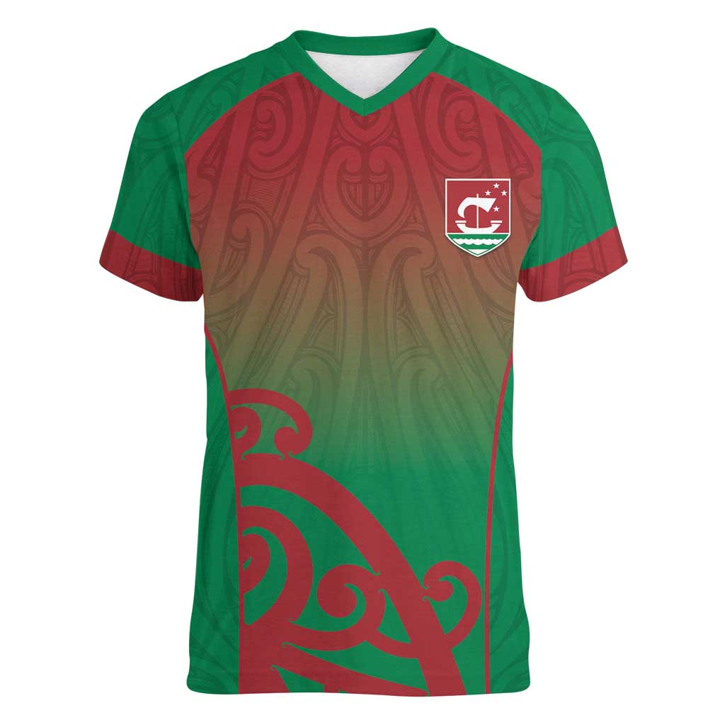 Custom Onehunga High School Women V-Neck T-Shirt Maori Koru Pattern