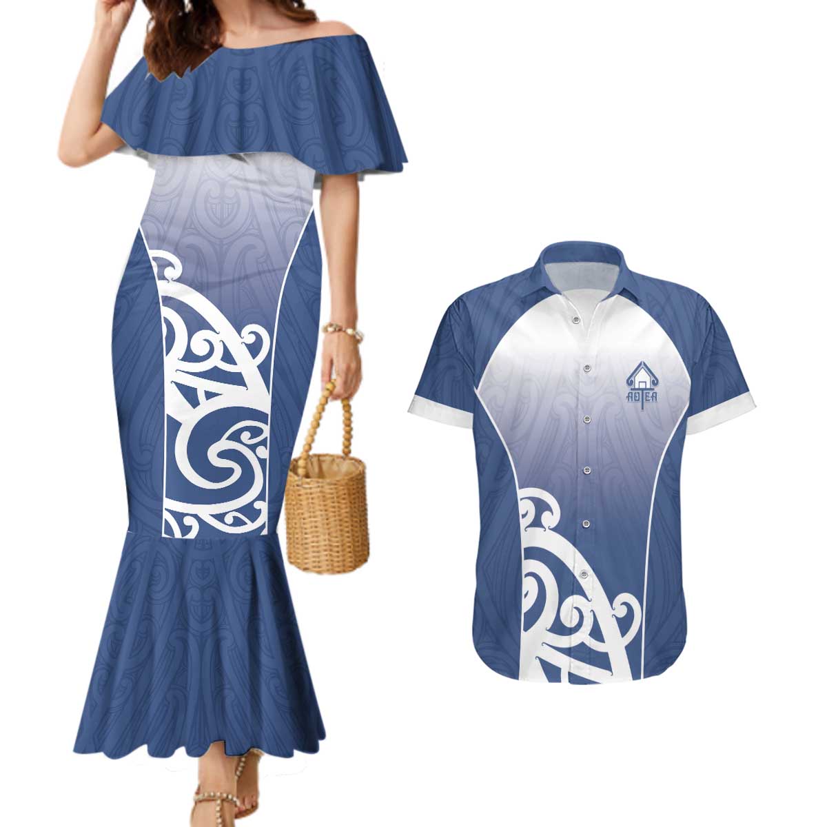 Custom New Zealand Aotea College Couples Matching Mermaid Dress and Hawaiian Shirt Maori Koru Pattern