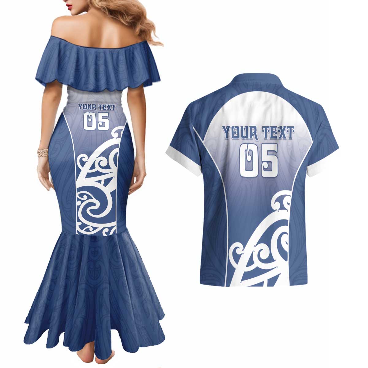 Custom New Zealand Aotea College Couples Matching Mermaid Dress and Hawaiian Shirt Maori Koru Pattern