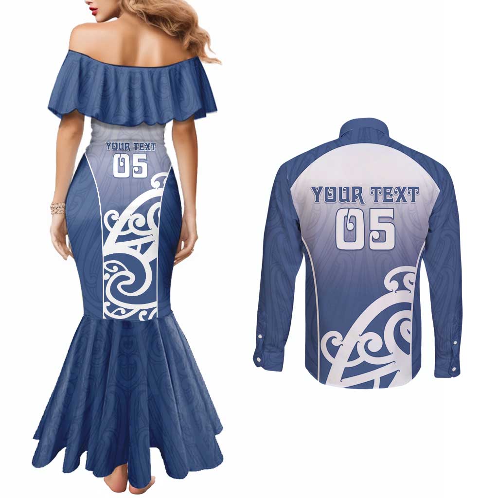 Custom New Zealand Aotea College Couples Matching Mermaid Dress and Long Sleeve Button Shirt Maori Koru Pattern