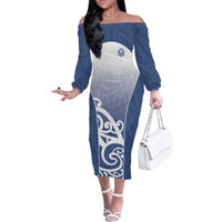 Custom New Zealand Aotea College Family Matching Off The Shoulder Long Sleeve Dress and Hawaiian Shirt Maori Koru Pattern