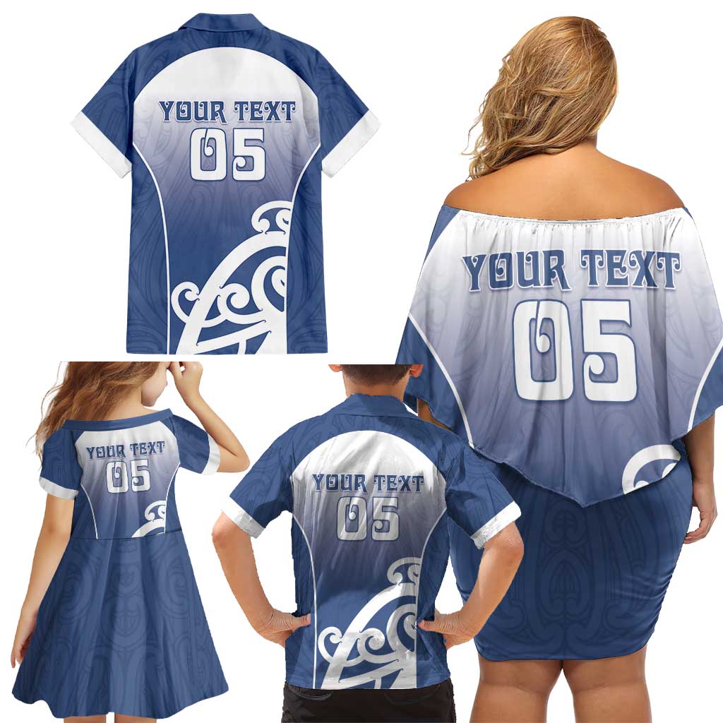 Custom New Zealand Aotea College Family Matching Off Shoulder Short Dress and Hawaiian Shirt Maori Koru Pattern