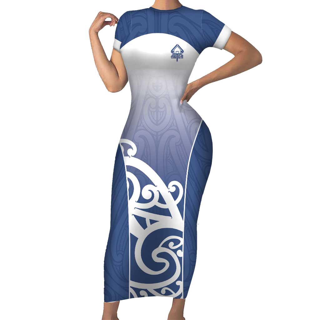 Custom New Zealand Aotea College Short Sleeve Bodycon Dress Maori Koru Pattern