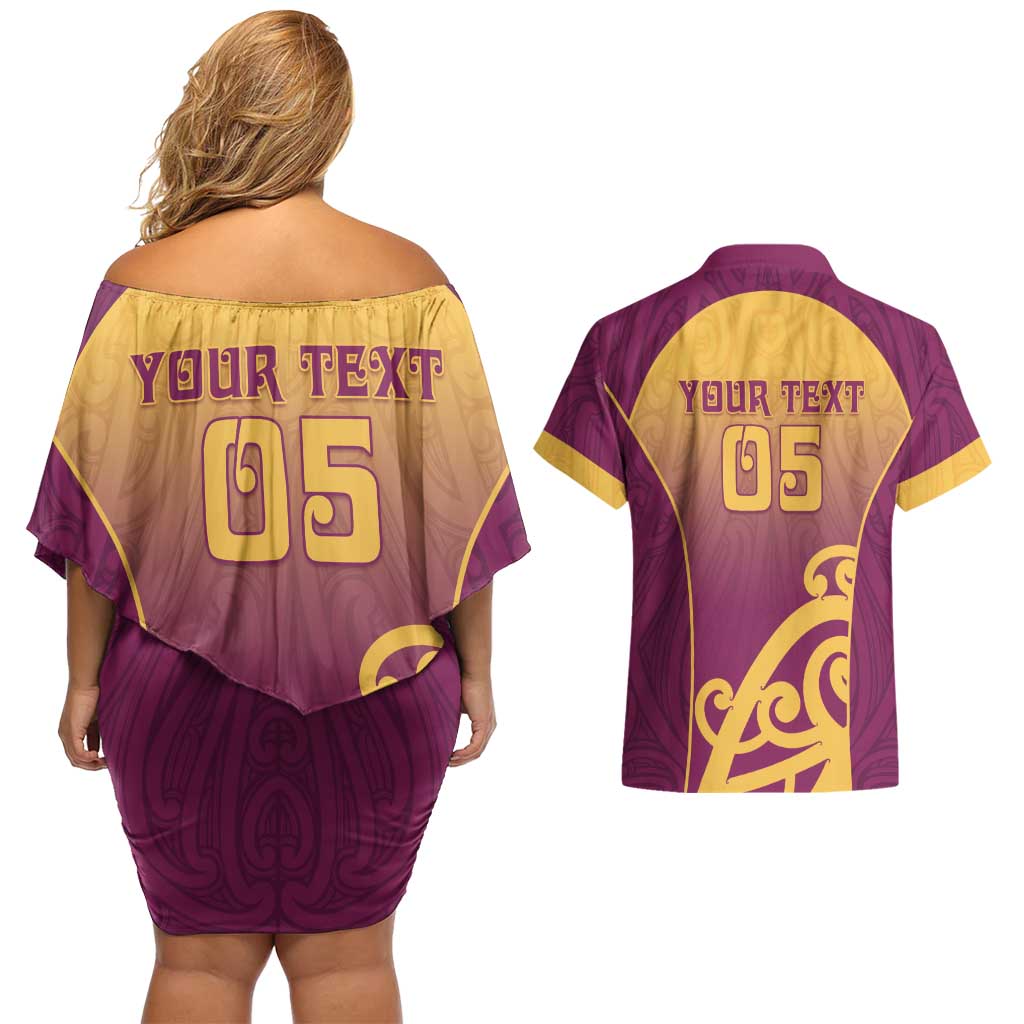 Custom Waiuku College Couples Matching Off Shoulder Short Dress and Hawaiian Shirt Maori Koru Pattern LT05 - Polynesian Pride