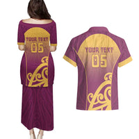 Custom Waiuku College Couples Matching Puletasi and Hawaiian Shirt Maori Koru Pattern