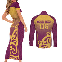 Custom Waiuku College Couples Matching Short Sleeve Bodycon Dress and Long Sleeve Button Shirt Maori Koru Pattern LT05 - Polynesian Pride