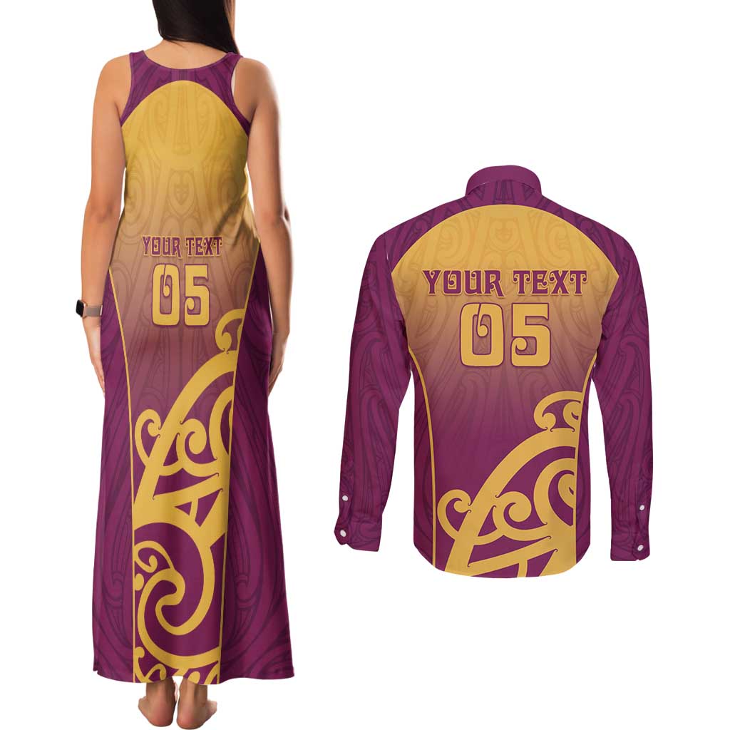 Custom Waiuku College Couples Matching Tank Maxi Dress and Long Sleeve Button Shirt Maori Koru Pattern LT05 - Polynesian Pride