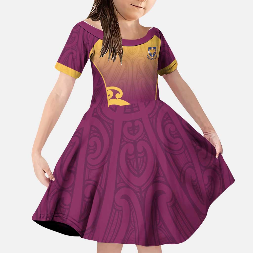 Custom Waiuku College Family Matching Short Sleeve Bodycon Dress and Hawaiian Shirt Maori Koru Pattern