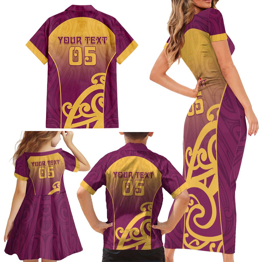 Custom Waiuku College Family Matching Short Sleeve Bodycon Dress and Hawaiian Shirt Maori Koru Pattern