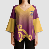 Custom Waiuku College Kimono Sleeve Blouse Maori Koru Pattern LT05 - Polynesian Pride