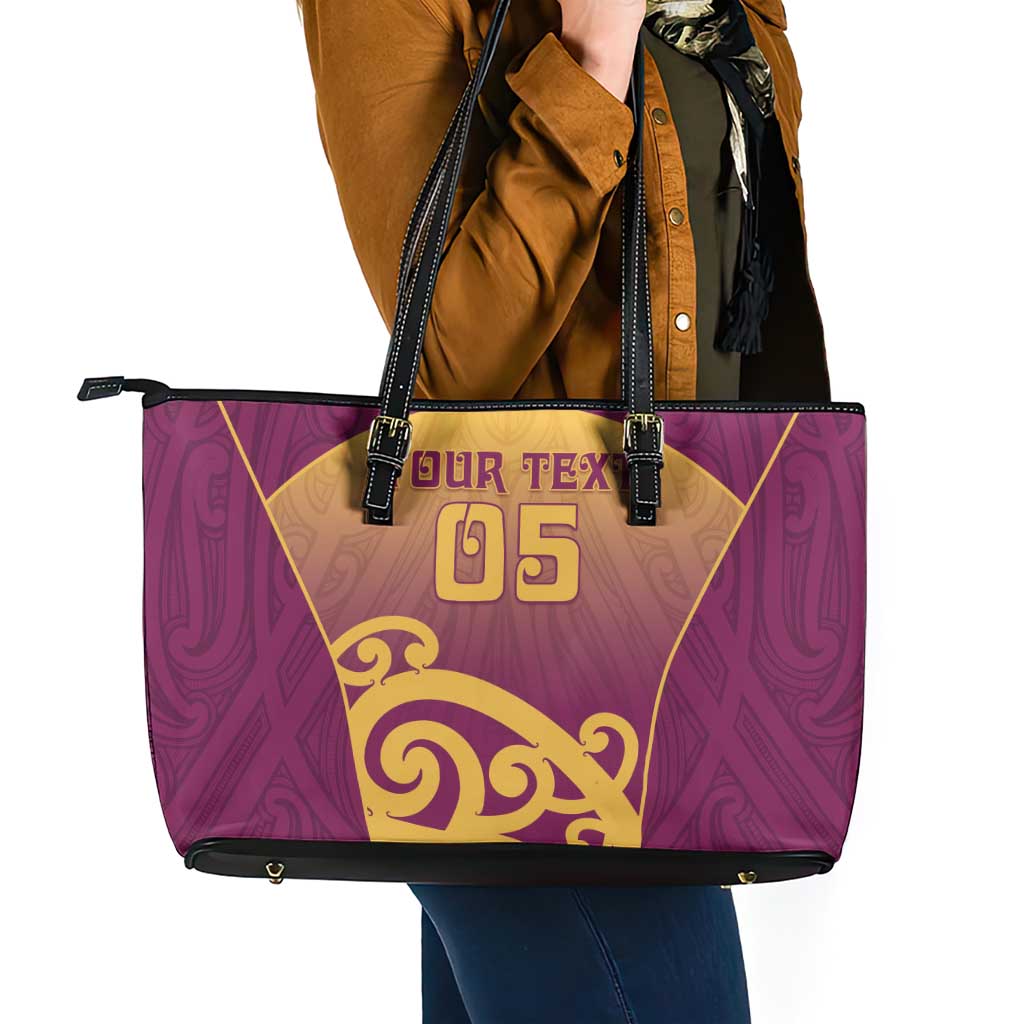 Custom Waiuku College Leather Tote Bag Maori Koru Pattern
