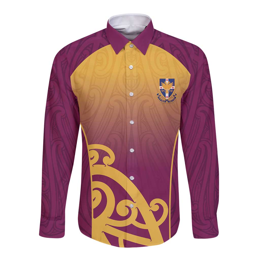 Custom Waiuku College Long Sleeve Button Shirt Maori Koru Pattern