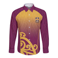 Custom Waiuku College Long Sleeve Button Shirt Maori Koru Pattern
