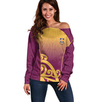 Custom Waiuku College Off Shoulder Sweater Maori Koru Pattern