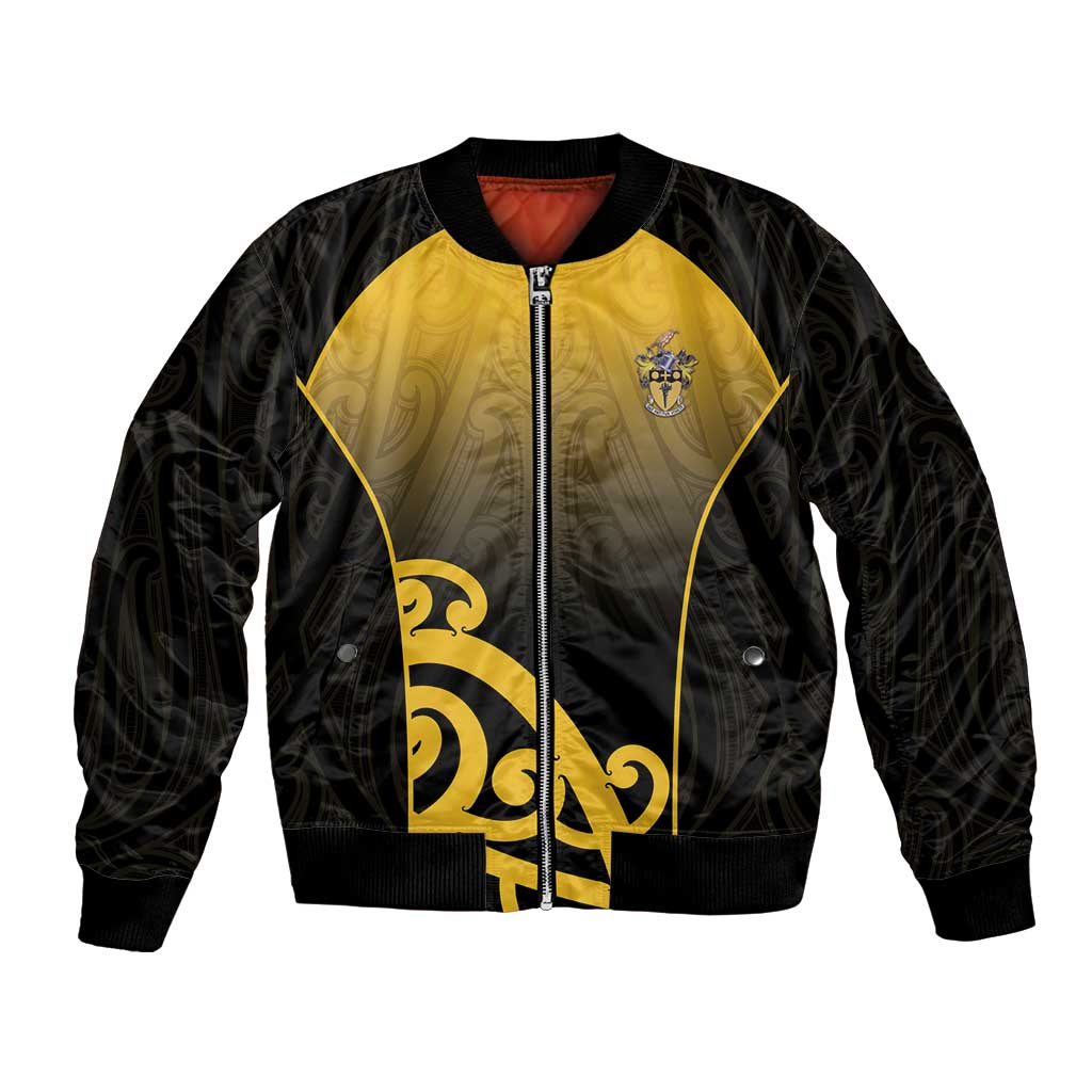 Custom Motueka High School Bomber Jacket Maori Koru Pattern LT05 Unisex Black - Polynesian Pride