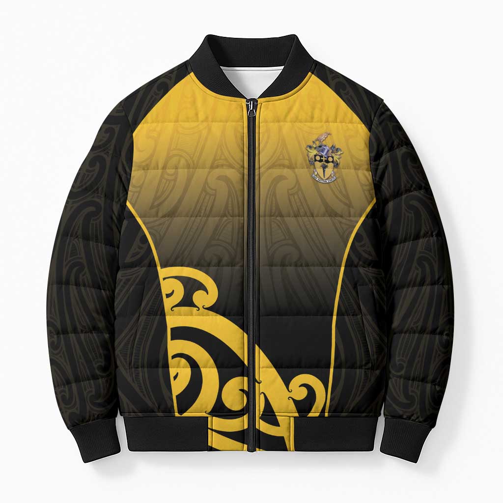 Custom Motueka High School Bomber Puffer Jacket Maori Koru Pattern