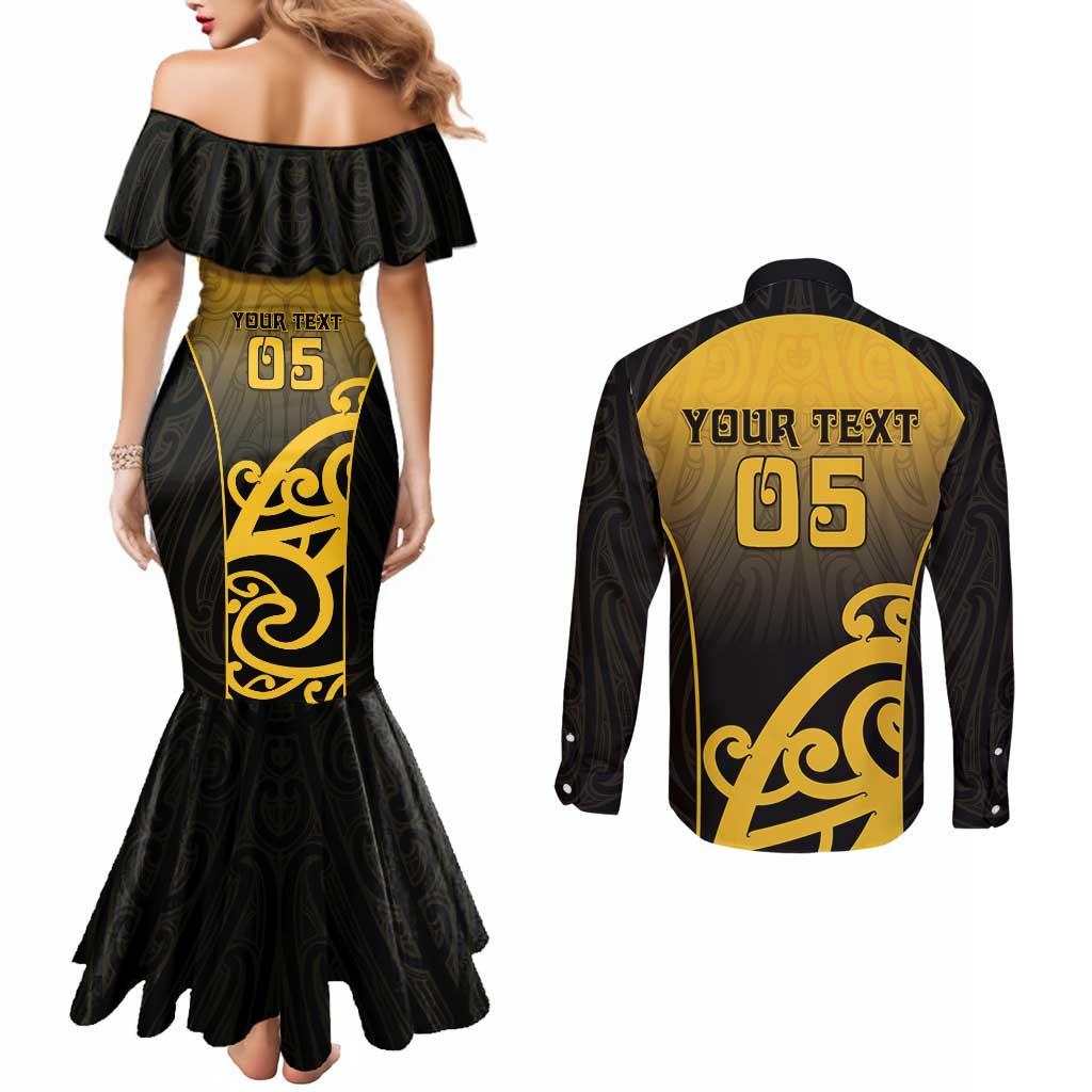 Custom Motueka High School Couples Matching Mermaid Dress and Long Sleeve Button Shirt Maori Koru Pattern LT05 - Polynesian Pride
