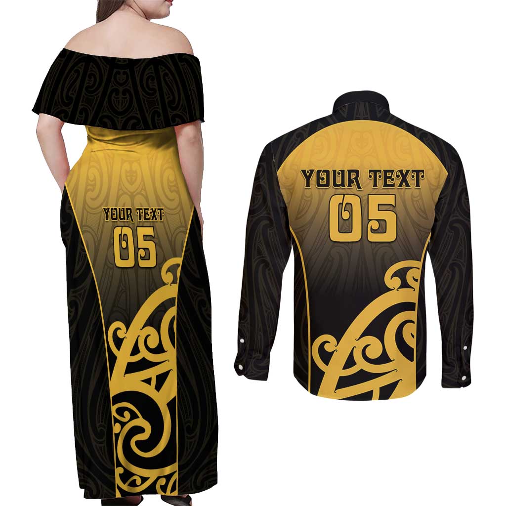 Custom Motueka High School Couples Matching Off Shoulder Maxi Dress and Long Sleeve Button Shirt Maori Koru Pattern LT05 - Polynesian Pride