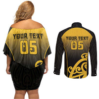 Custom Motueka High School Couples Matching Off Shoulder Short Dress and Long Sleeve Button Shirt Maori Koru Pattern LT05 - Polynesian Pride