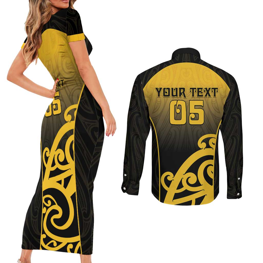Custom Motueka High School Couples Matching Short Sleeve Bodycon Dress and Long Sleeve Button Shirt Maori Koru Pattern