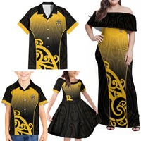 Custom Motueka High School Family Matching Off Shoulder Maxi Dress and Hawaiian Shirt Maori Koru Pattern