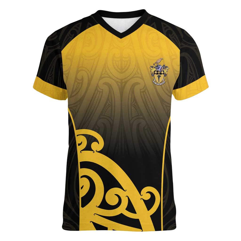 Custom Motueka High School Women V-Neck T-Shirt Maori Koru Pattern