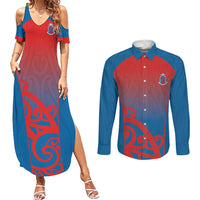 Custom St Joseph's Maori Girls' College Couples Matching Summer Maxi Dress and Long Sleeve Button Shirt Maori Koru Pattern