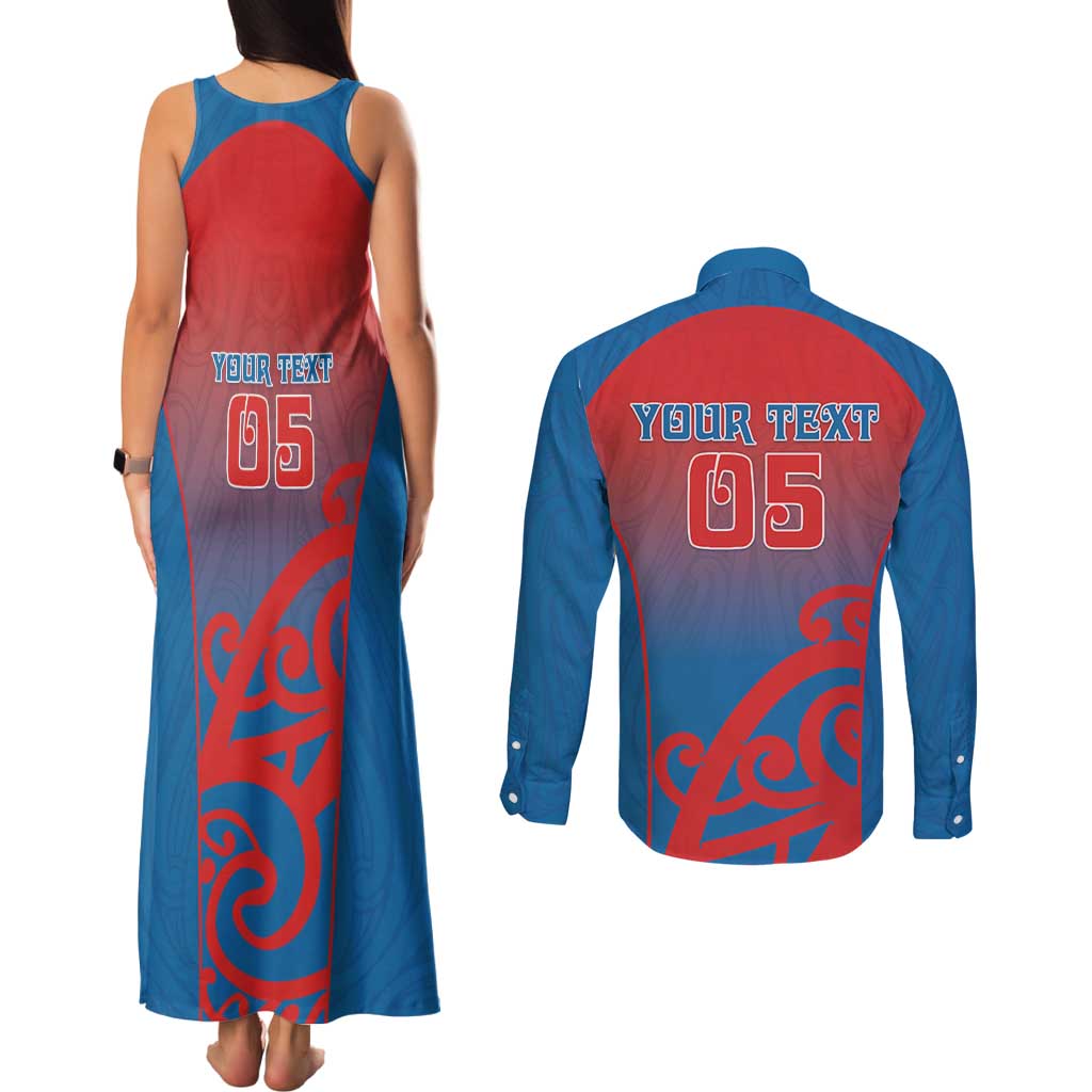 Custom St Joseph's Maori Girls' College Couples Matching Tank Maxi Dress and Long Sleeve Button Shirt Maori Koru Pattern