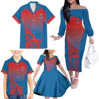 Custom St Joseph's Maori Girls' College Family Matching Off The Shoulder Long Sleeve Dress and Hawaiian Shirt Maori Koru Pattern