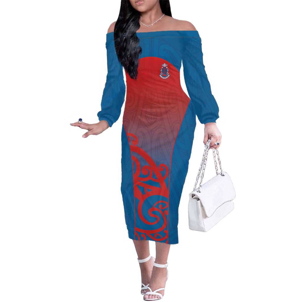 Custom St Joseph's Maori Girls' College Family Matching Off The Shoulder Long Sleeve Dress and Hawaiian Shirt Maori Koru Pattern