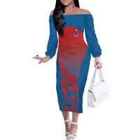Custom St Joseph's Maori Girls' College Family Matching Off The Shoulder Long Sleeve Dress and Hawaiian Shirt Maori Koru Pattern