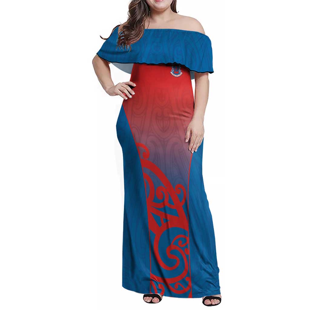 Custom St Joseph's Maori Girls' College Family Matching Off Shoulder Maxi Dress and Hawaiian Shirt Maori Koru Pattern