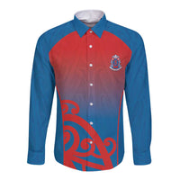 Custom St Joseph's Maori Girls' College Long Sleeve Button Shirt Maori Koru Pattern LT05 Unisex Blue - Polynesian Pride
