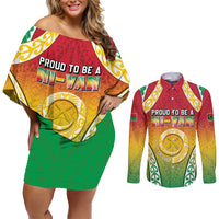 Personalised Vanuatu Couples Matching Off Shoulder Short Dress and Long Sleeve Button Shirt Proud To Be A Ni-Van With Tribal Pattern