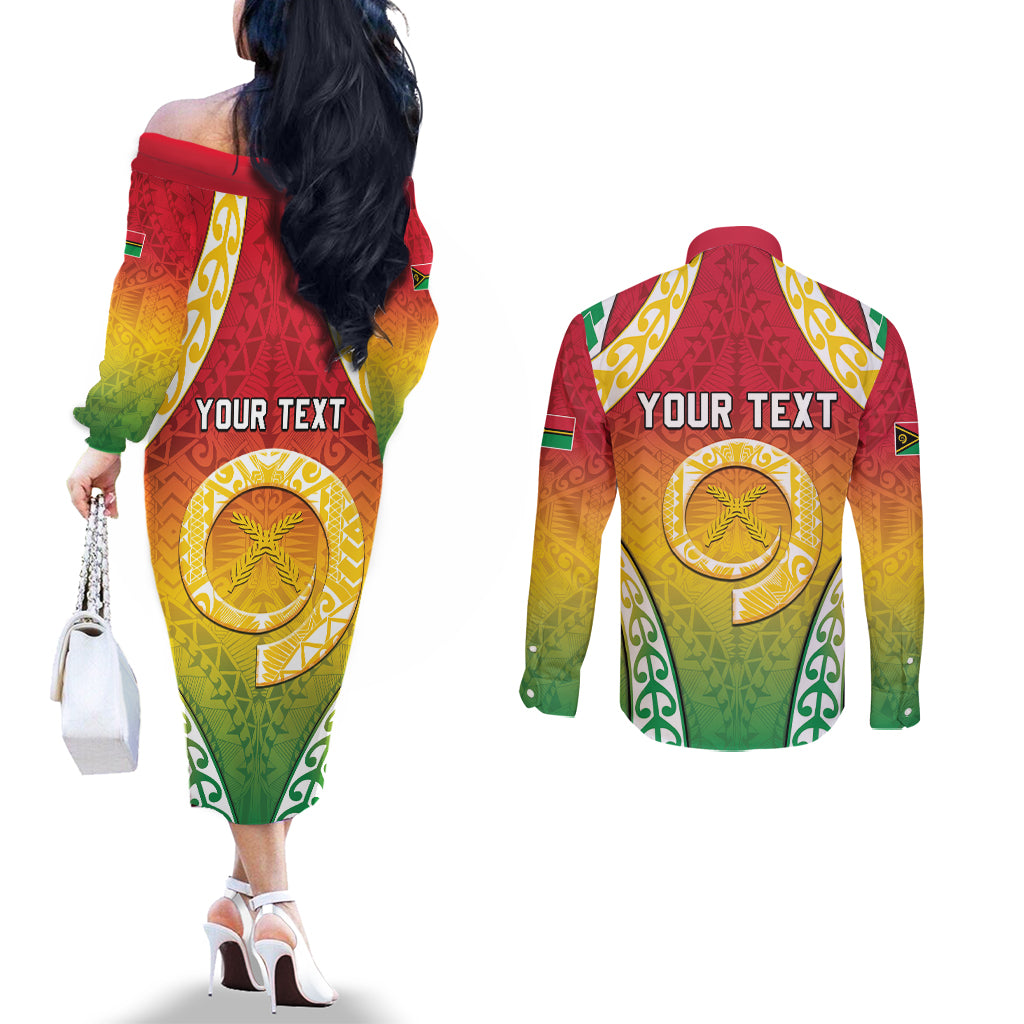 Personalised Vanuatu Couples Matching Off The Shoulder Long Sleeve Dress and Long Sleeve Button Shirt Proud To Be A Ni-Van With Tribal Pattern