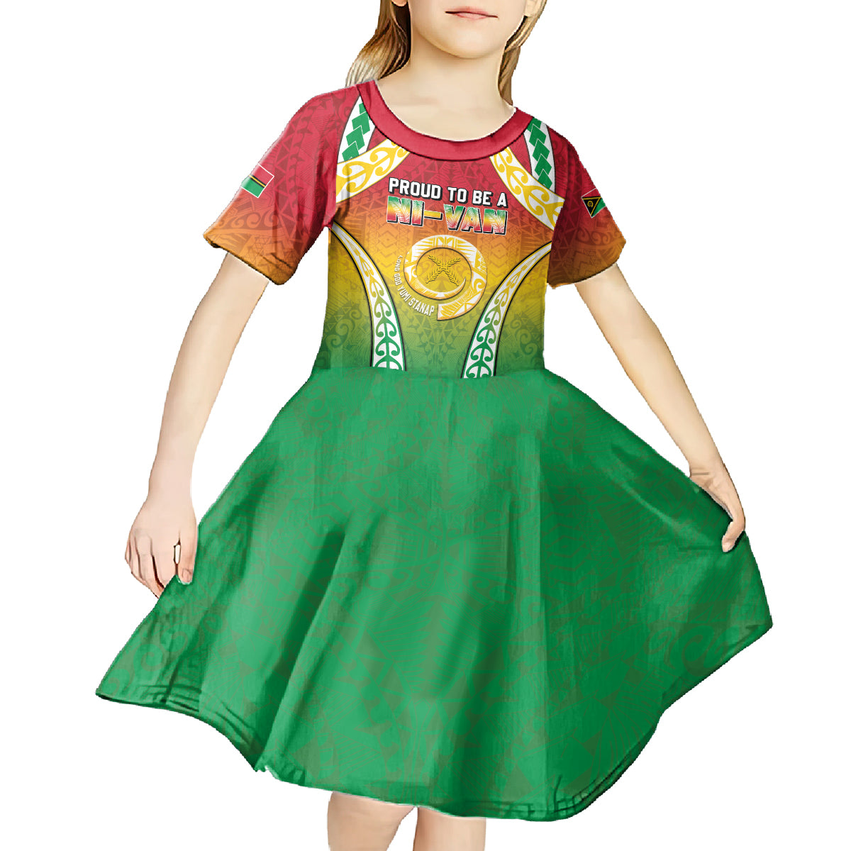 Personalised Vanuatu Kid Short Sleeve Dress Proud To Be A Ni-Van With Tribal Pattern LT05 - Polynesian Pride
