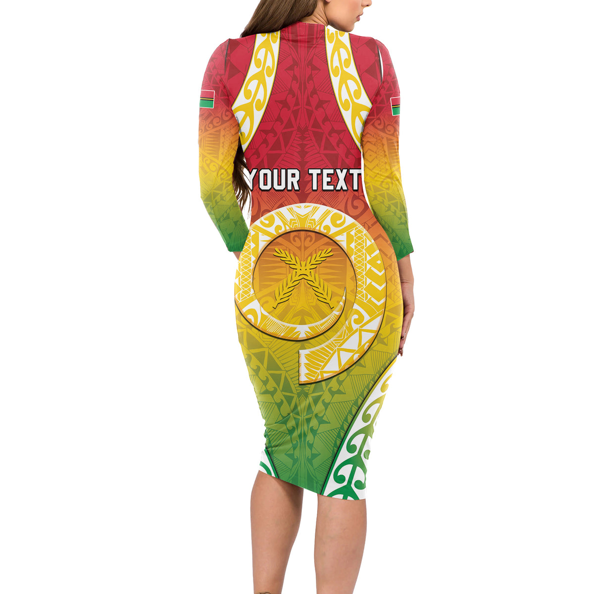 Personalised Vanuatu Long Sleeve Bodycon Dress Proud To Be A Ni-Van With Tribal Pattern